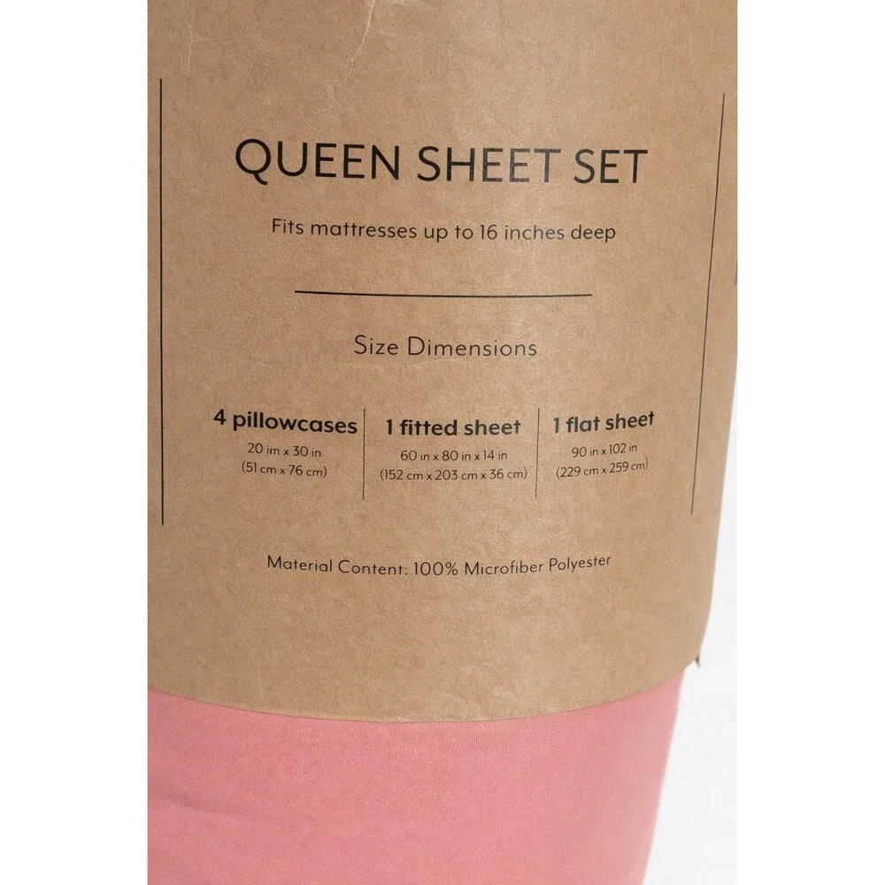 ienjoy Home Premium 6 Piece Queen Sheet Set Pink Clay Microfiber Deep Pocket NWT - Picture 3 of 12